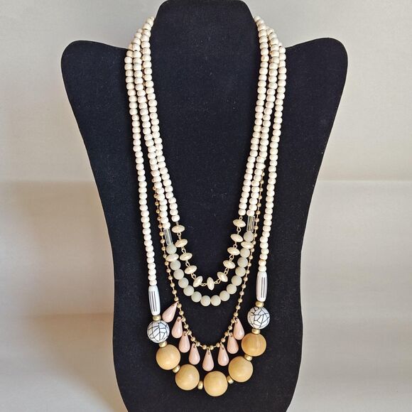 Plunder Designs Statement Bib Necklace Multi-Strand Beaded Layered Boho 18" - Picture 1 of 10